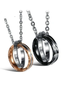 Necklaces His & Hers Matching Set Titanium Stainless Steel Couple Pendant Necklace One Pair - Silver