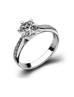 Rings Platinum Plated 6 Prongs Cubic Zirconia Inlaid Wedding Engagement Band Ring - Gold