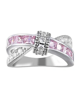 Rings Women Pink Cubic Zirconia Cross Eternity Love Knot Ring - Pink
