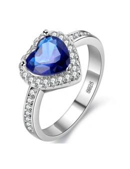 Rings Women Ocean Blue Heart Cubic Zirconia Ring - Blue