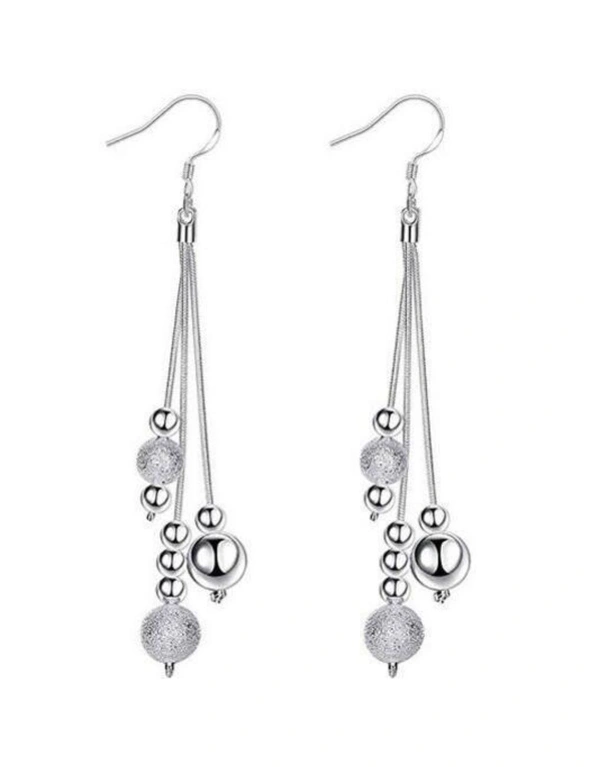 Earrings Tassel Sterling Silver Bead Dangling Drop - Silver, hi-res image number null