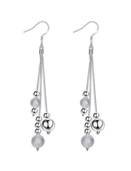 Earrings Tassel Sterling Silver Bead Dangling Drop - Silver