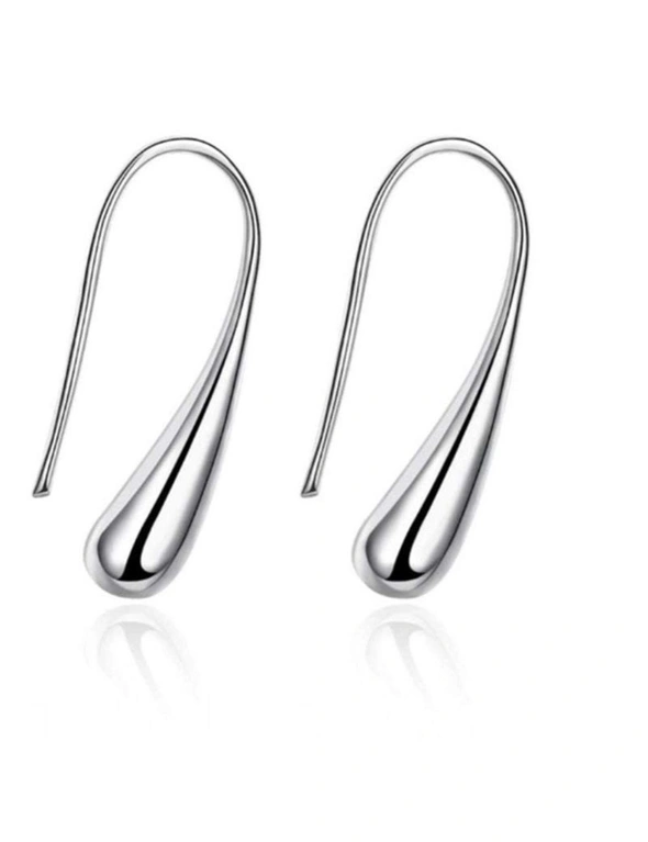 Earrings Simple Drop Ear Hook Sterling Silver Tear - Silver, hi-res image number null