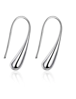 Earrings Simple Drop Ear Hook Sterling Silver Tear - Silver