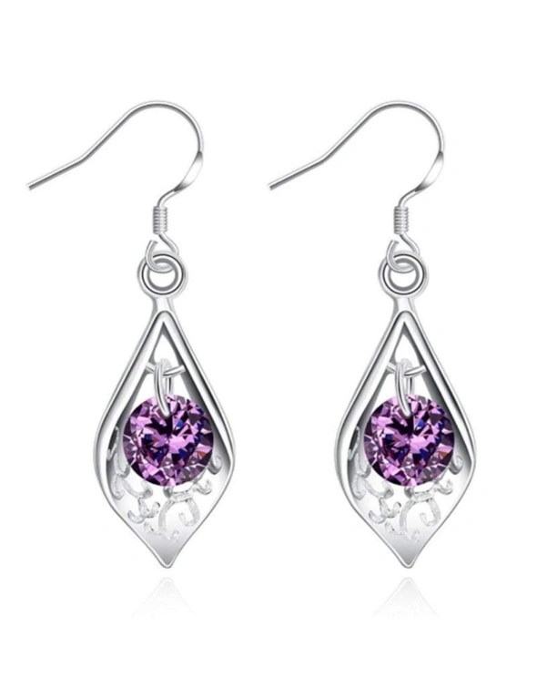 Earrings Dangle Earrings Eardrop Shell With Purple Zircon - Purple, hi-res image number null