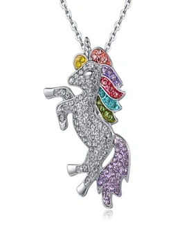 Necklaces Unicorn Silver Tone Little Princess Rainbow Pendant Girl Ladies Fashion Necklace - Rainbow