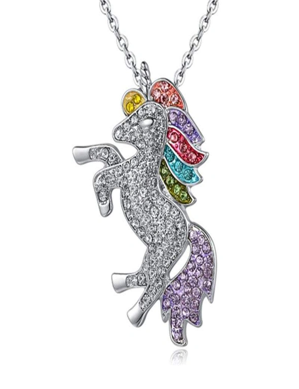Necklaces Unicorn Silver Tone Little Princess Rainbow Pendant Girl Ladies Fashion Necklace - Rainbow, hi-res image number null
