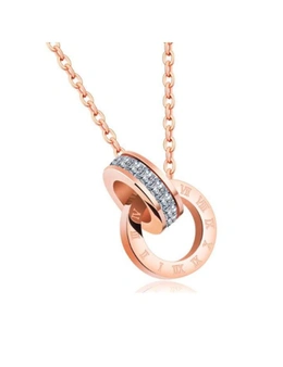 Necklaces Two Interlocking Roman Rose Gold Numeral Rhinestones Pendant And Necklace - Gold