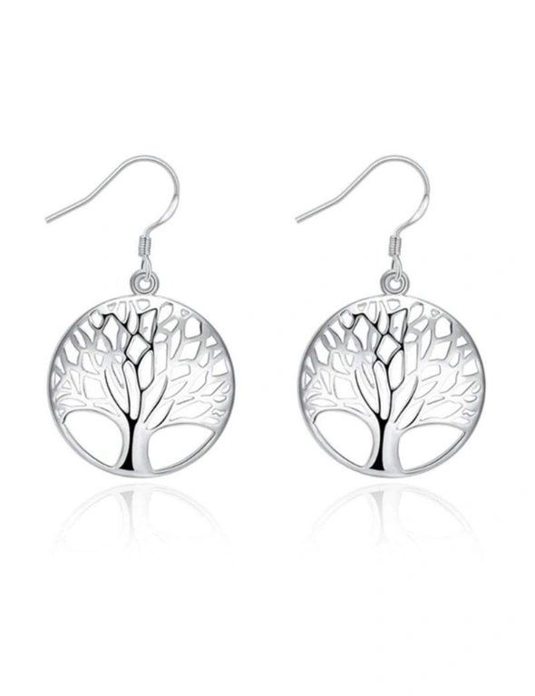 Earrings Thanksgiving Gift Sterling Silver Plated Tree Of Life Drop Dangle - Silver, hi-res image number null
