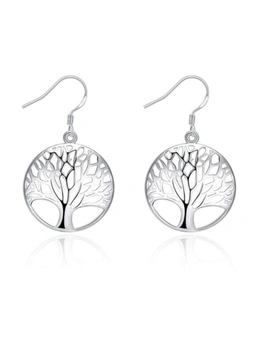 Earrings Thanksgiving Gift Sterling Silver Plated Tree Of Life Drop Dangle - Silver
