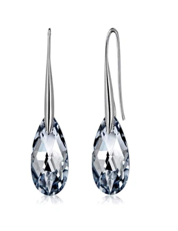 Earrings Water Drop Sterling Silver 925 With Austrian Crystal Clear Teardrop Pierced - Silver