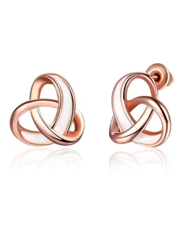 Earrings Double Love Rose Gold Plated Twist Knot Stud - Gold