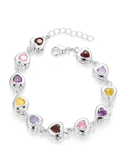Bracelets Bangles Shiny Multi-Coloured Heart Shaped Charm Bracelet - Silver