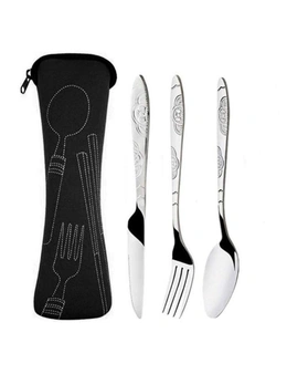 3Pcs/Set Portable Camping Travel Stainless Steel Cutlery Set With Bag