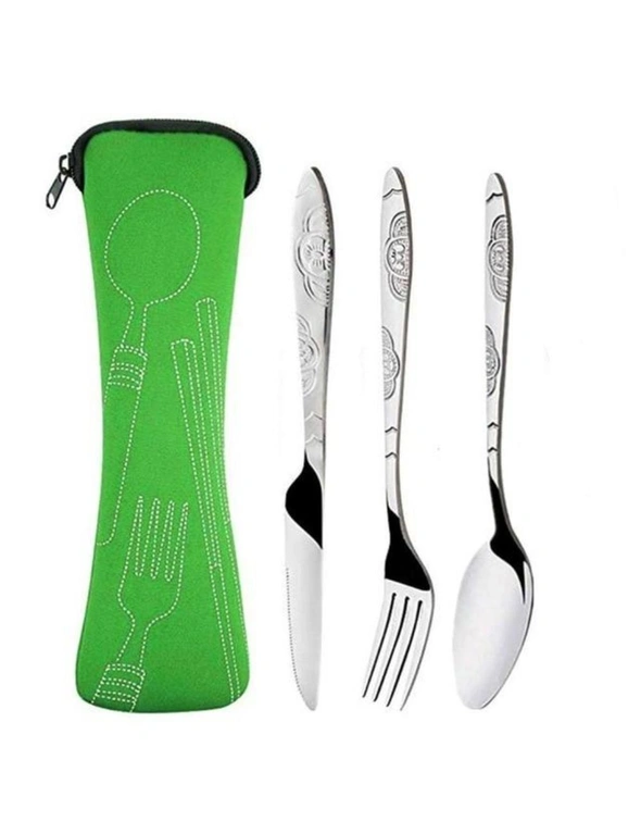 3Pcs/Set Portable Camping Travel Stainless Steel Cutlery Set With Bag, hi-res image number null