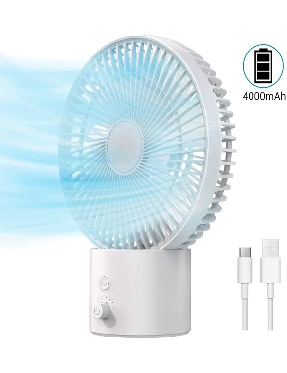 Oscillating Desk Fan 8-Inch Usb Table Fan With 8 Speeds Rechargeable Battery Operated With Dial Switch For Desktop Office Bedside Bedroom-White, hi-res image number null