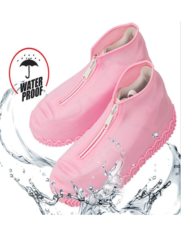 Reusable Silicone Waterproof Shoe Covers Silicone Shoe Covers With Zipper No-Slip Silicone Rubber Shoe Protectors For Kidsmen And Women - Pink - Small, hi-res image number null