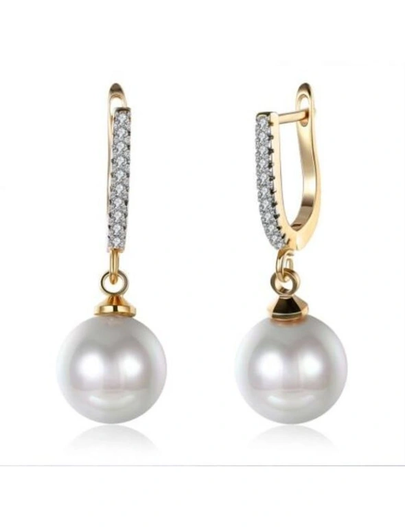 Zircon Drop Pearl Set Romantic Wind Earring Earring Clip- Champagne Gold, hi-res image number null