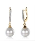 Zircon Drop Pearl Set Romantic Wind Earring Earring Clip- Champagne Gold, hi-res