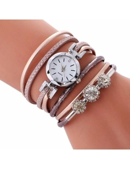 V5 Women Fashion Luxury Rhinestone Leather Bracelet Quartz Watch- Multi-C