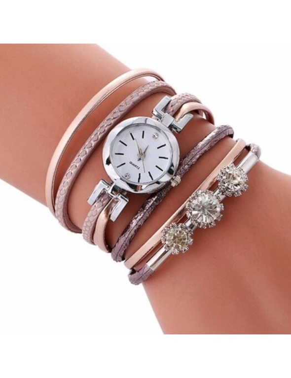 V5 Women Fashion Luxury Rhinestone Leather Bracelet Quartz Watch- Multi-C, hi-res image number null