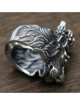 Male Personality Crown Lion King Ring- Silver 8