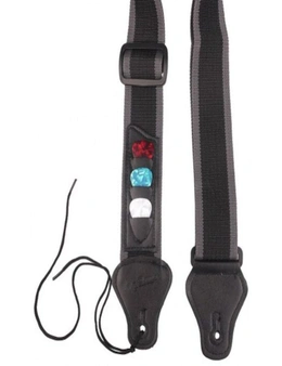 Guitar Strap With 3 Pick Holders For Electric/Acoustic Guitar- Gray Black