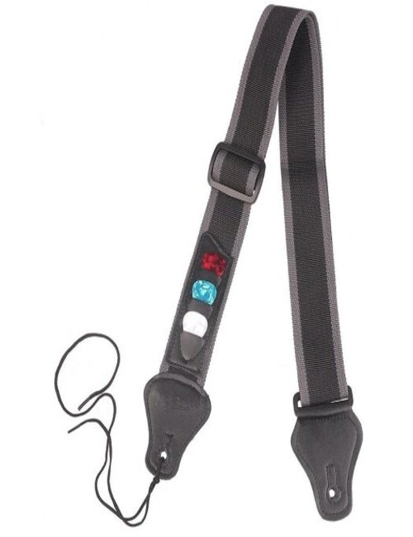 Guitar Strap With 3 Pick Holders For Electric/Acoustic Guitar- Gray Black, hi-res image number null