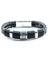 Retro Fashion Personality Double Woven Leather Bracelet Stainless Steel Magnet Buckle Bracelet- Silver, hi-res