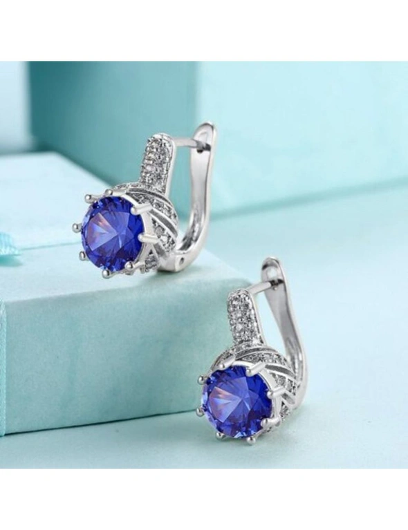 Zircon Earring Blue Round Diamond Romantic Wind Earring Clip- Silver, hi-res image number null