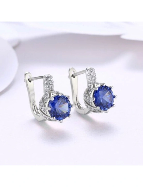 Zircon Earring Blue Round Diamond Romantic Wind Earring Clip- Silver, hi-res image number null