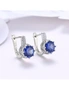 Zircon Earring Blue Round Diamond Romantic Wind Earring Clip- Silver, hi-res