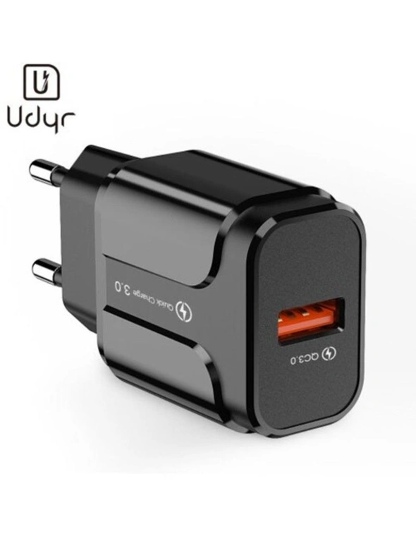 Udyr Usb-Charger Qc3.0 Fireproof-Abs Travel Wall Charger Us 18W For Huawei Iphone Xiaomi Samsung- Black, hi-res image number null