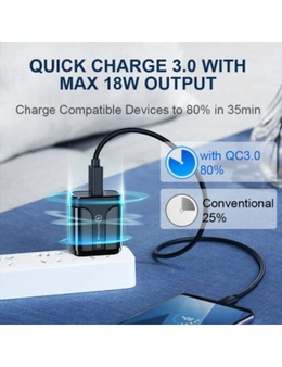 Udyr Usb-Charger Qc3.0 Fireproof-Abs Travel Wall Charger Us 18W For Huawei Iphone Xiaomi Samsung- Black