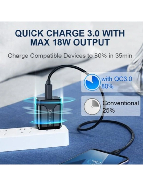 Udyr Usb-Charger Qc3.0 Fireproof-Abs Travel Wall Charger Us 18W For Huawei Iphone Xiaomi Samsung- Black, hi-res image number null