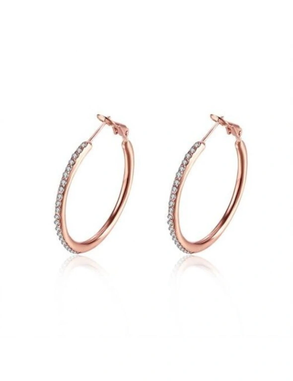 Rose Gold Round Czech Diamond Earrings- Rose Gold, hi-res image number null