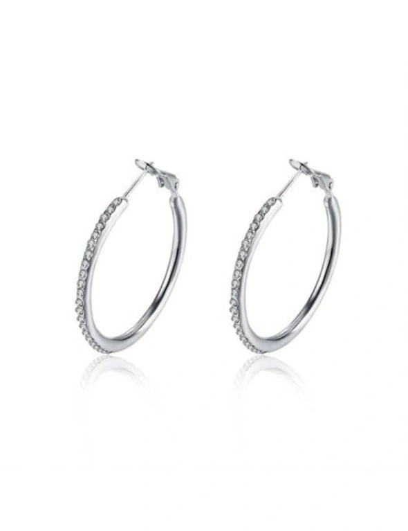Platinum Round Czech Diamond Earrings- Silver, hi-res image number null