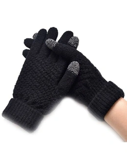 Winter Plus Velvet Thickened Anti-Needle Jacquard Touch Screen Gloves- Black
