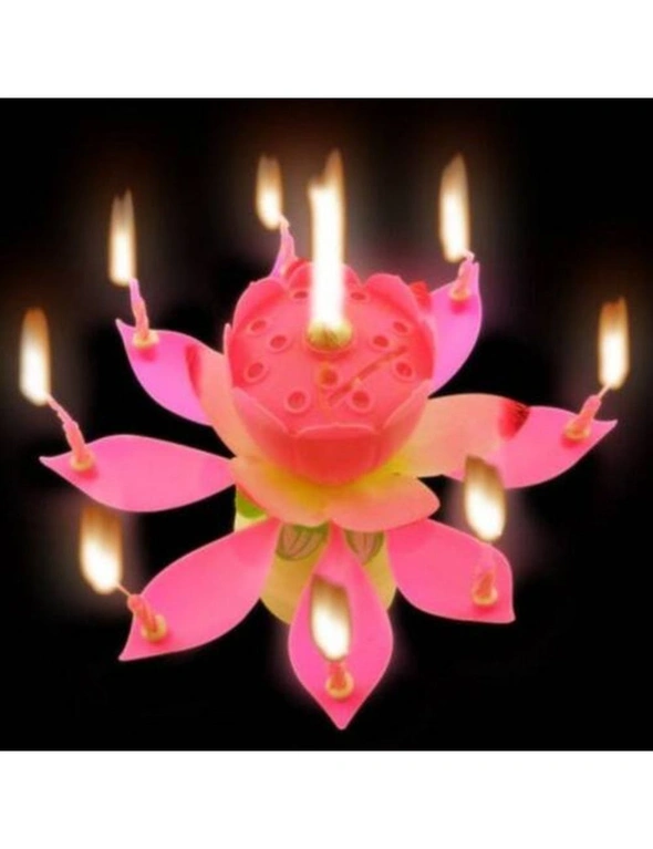 Macroart 14 Petals Flower Lotus Candle For Birthday Cake- Pink, hi-res image number null