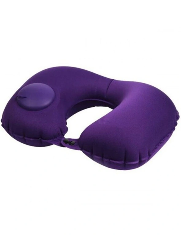 Press Inflatable U-Shaped Outdoor Travel Siesta Car Neck Pillow- Purple, hi-res image number null
