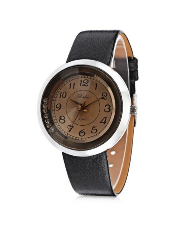Popular Quartz Watch With Leather Band For Women- Black, hi-res image number null