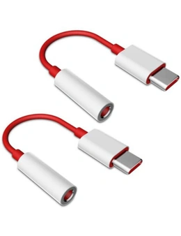 Type-C To 3.5Mm Jack Audio Adapter For Oneplus 7 Pro / 7 / 6T / 6 / 5T 2Pcs- Red