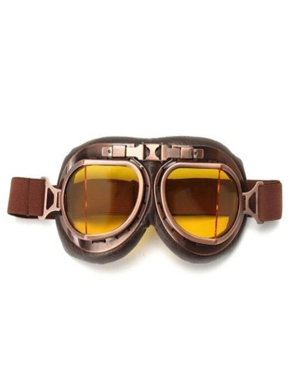 Retro Motorcycle Goggles Glasses Moto Classic Sunglasses For Harley Pilot Steampunk Copper Helmet- Yellow, hi-res image number null