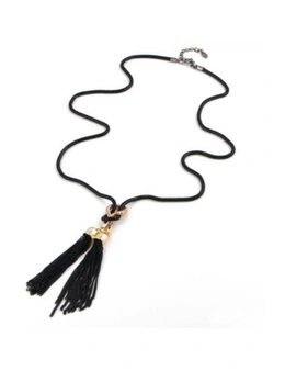 Simple Fashion Fringes Long Necklace Sweater Chain Accessories- Black