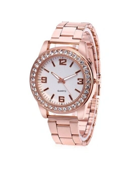 Female Fashionable Quartz Watch With Artificial Diamonds- Rose Gold