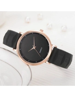Fashion Pinkycolor Lady Minimalism Silica Gel Quartz Watch- Black