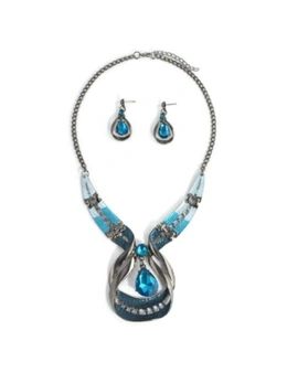 Vintage Blue Water Drop Earrings Necklace Set- Dodger Blue