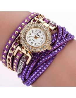 Fashion Lady Diamond Business Casual Quartz Bracelet Watch- Purple