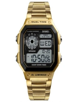 Skmei Men Sportswaterproof Watch Stainless Steel Fashion Digital Wristwatches- Gold