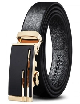 Men's Automatic Buckle Easy-Match Casual Belt Fashion Embossed Waistband- Black